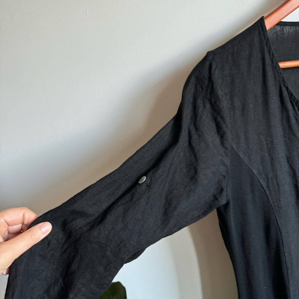 Terzo Millenio Black Linen Cotton Mini Dress Size M Made In Italy V Neck - Picture 5 of 8